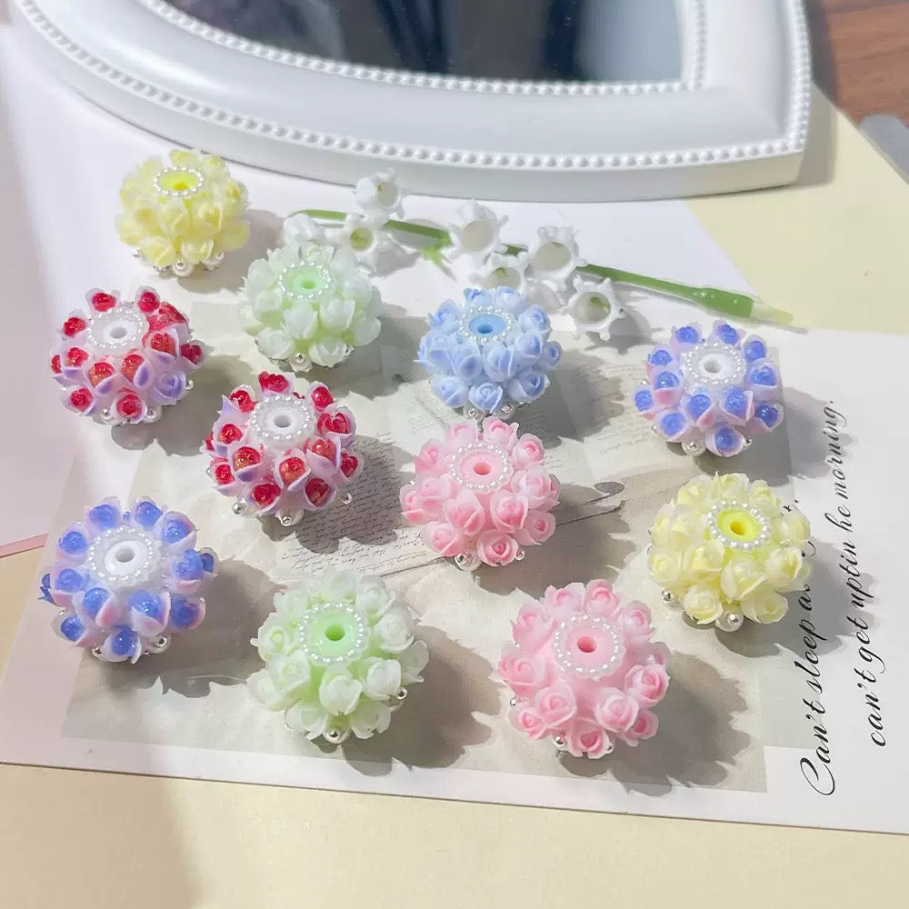 FS3999-Random Mixed Color 3D Flower Resin Beads Fit For Beadable Pens