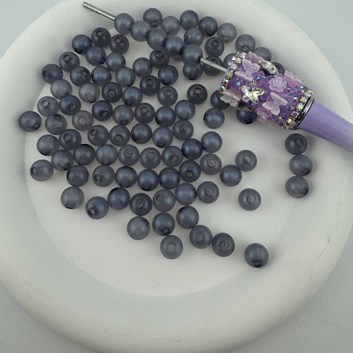 FS2186-8mm 100 Pieces Grey Luminous Acrylic Beads Fit For Beadable Pens