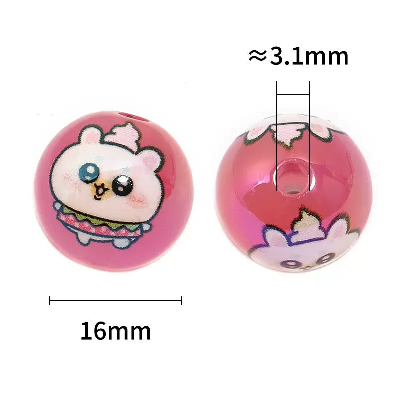 FS4261-16mm UV Coating Printed Acrylic Beads Fit For Beadable Pens