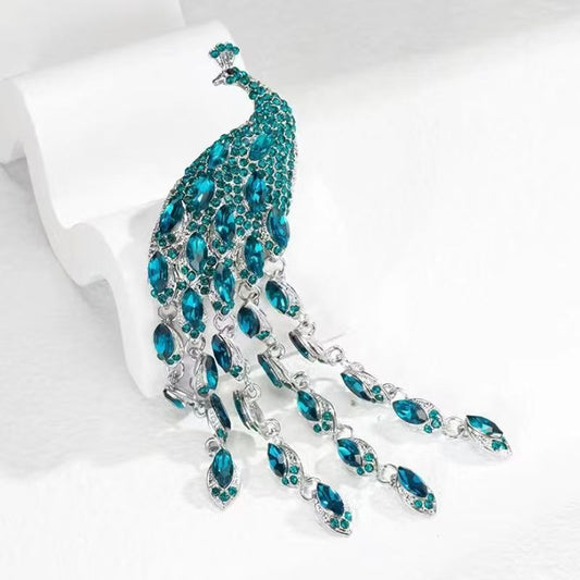 FS5273-132mm Full-Diamonds Peacock Charms With Dangle Diamonds
