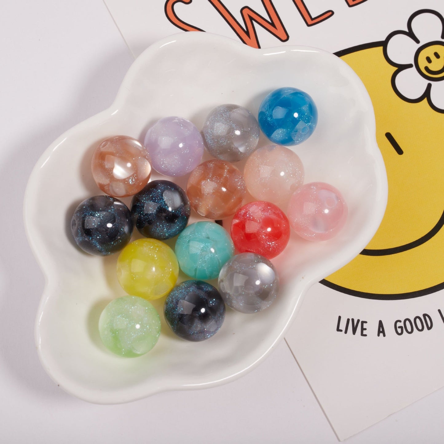 FS1935-Gliter Heart Resin Beads Fit For Beadable Pens