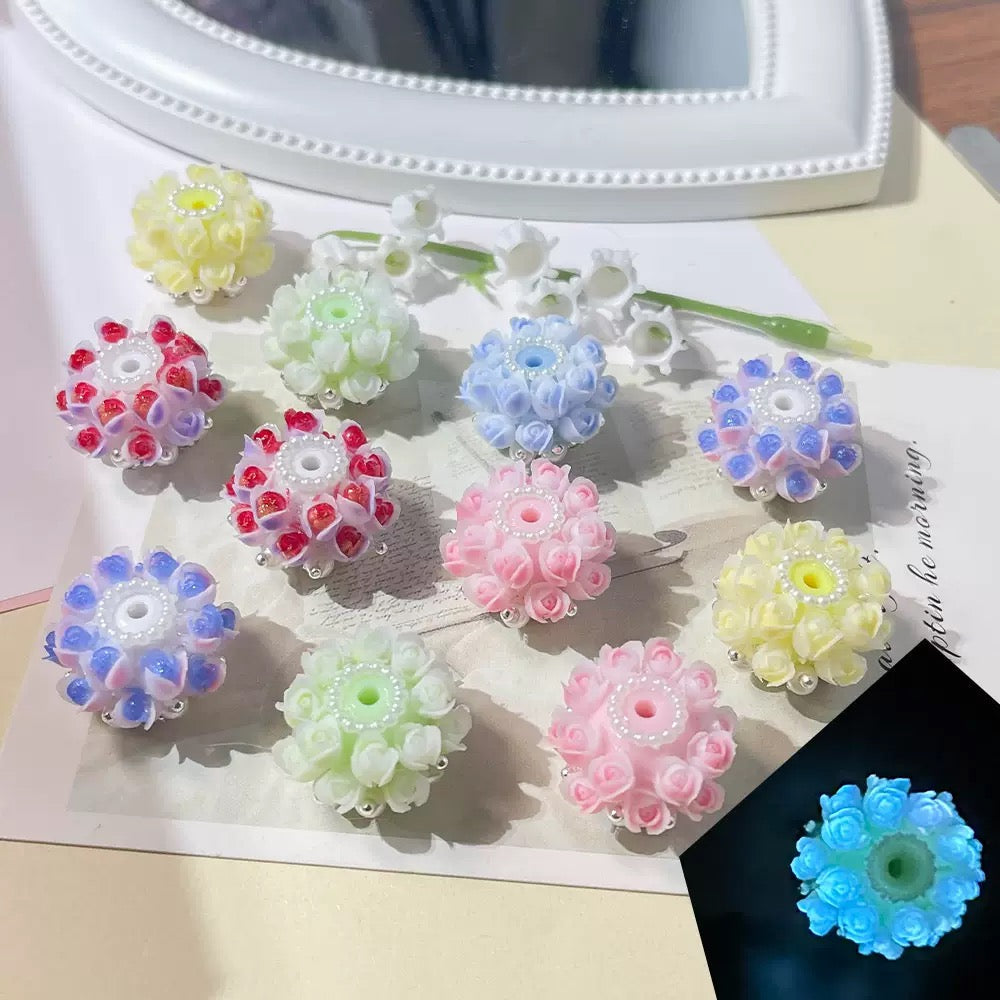 FS3999-Random Mixed Color 3D Flower Resin Beads Fit For Beadable Pens