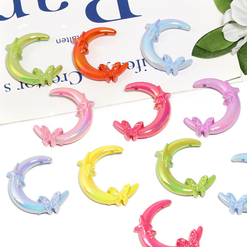 FS2491- 41mm Two Hole Random Mixed Color Butterfly Moon Acrylic Beads Fit For Beadable Pens