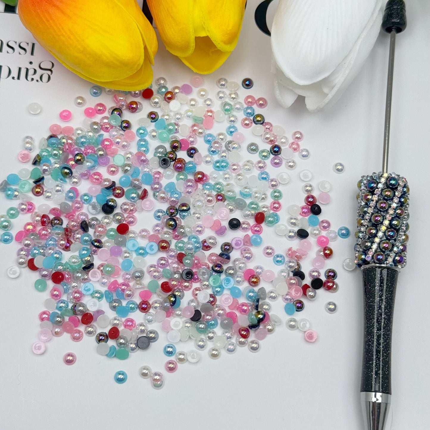 FS3639-4mm AB Half Pearl Looking Half Acrylic Pearl Patch For Making Fancy Beads Or Fancy Pen