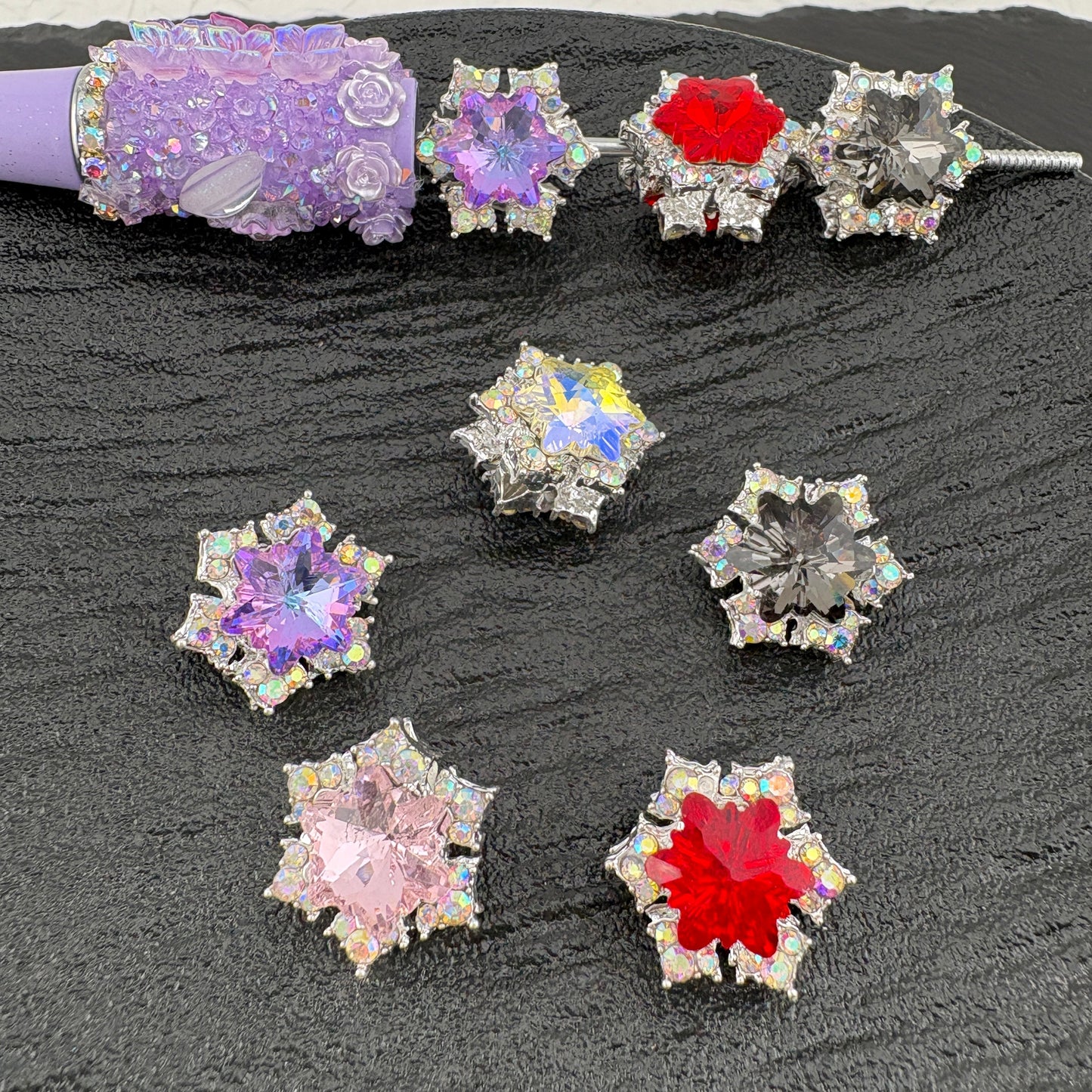 FS2613- 18mm Crystal Star Snowflake Alloy Beads fit pens Mixed Color