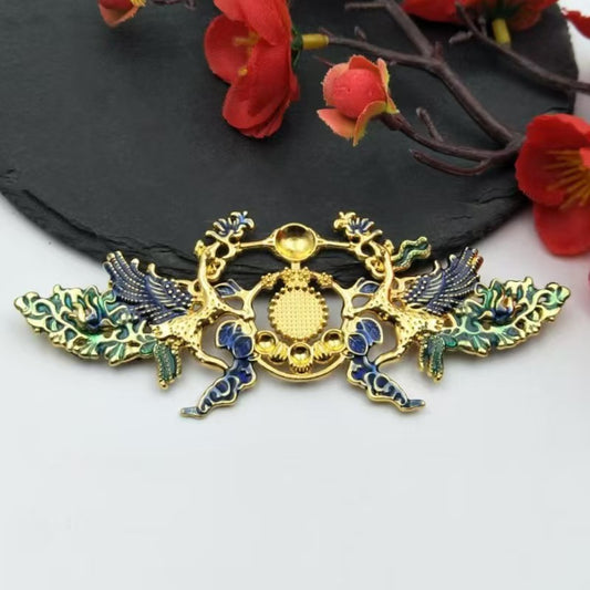 FS5196- 127*50mm Metal Charms Baked-enamel Alloy Flying Pegasus And Soaring Crane Hair Crown