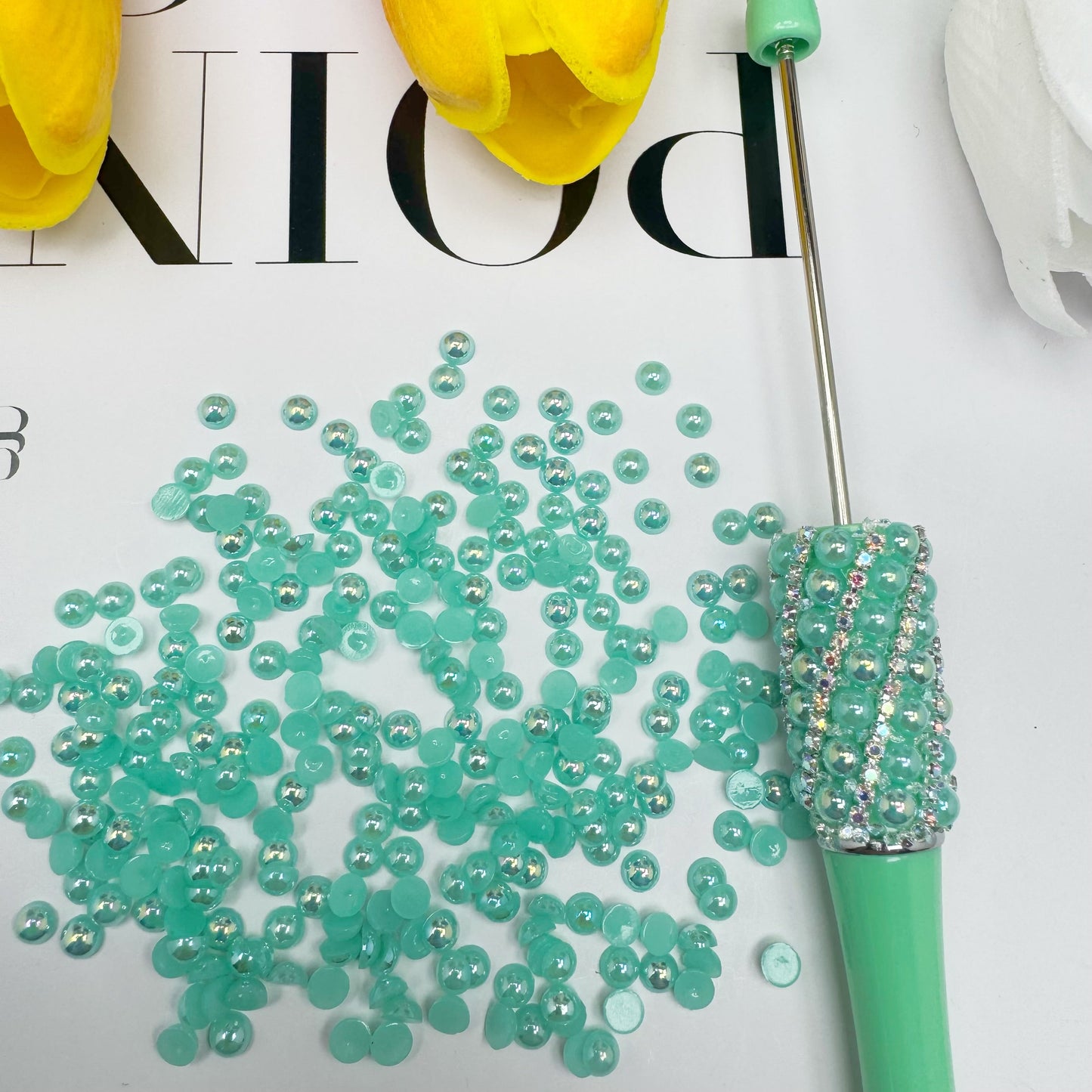 FS3639-4mm AB Half Pearl Looking Half Acrylic Pearl Patch For Making Fancy Beads Or Fancy Pen