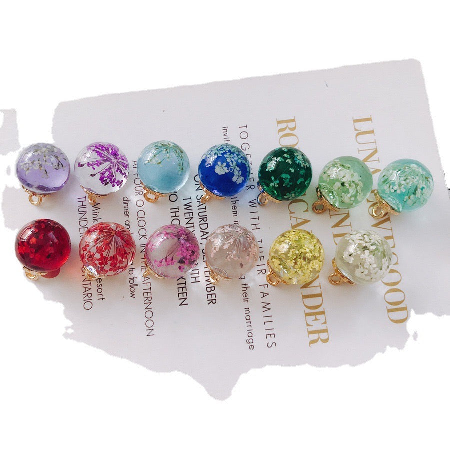 FS3460- 16MM Real Dried Flower Resin Glass Charms For Making Car Hangers