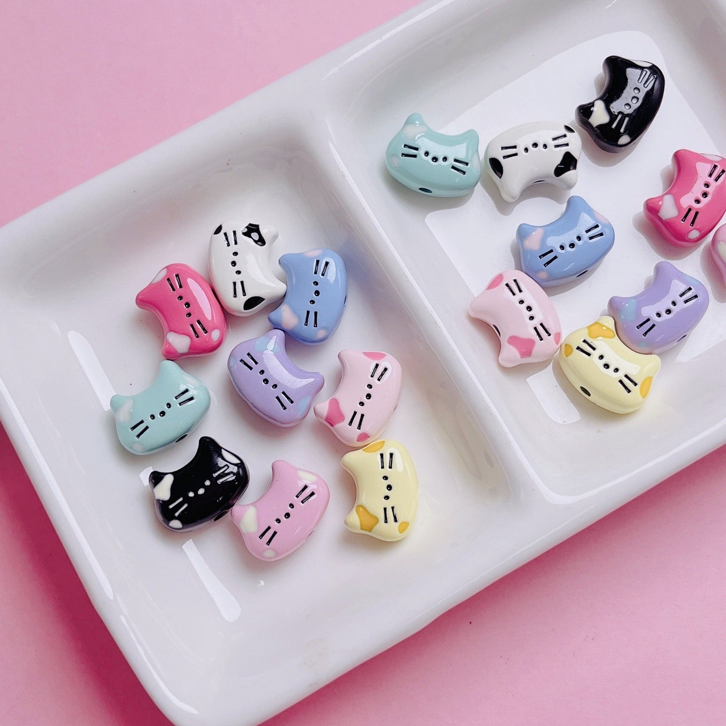 FS2512-12MM Random Mixed Color Cute Cat Head Metal Beads For Making Keychain