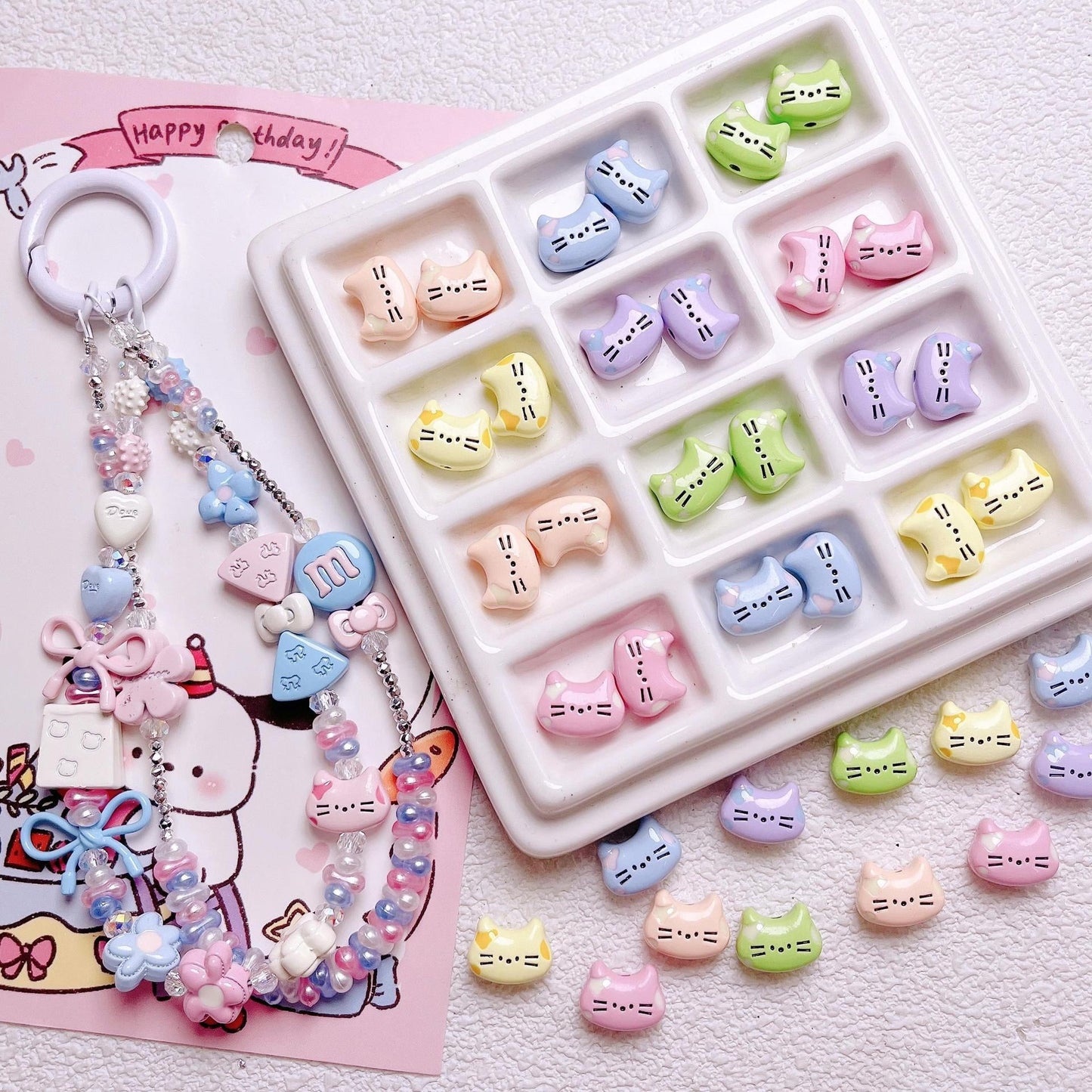 FS2512-12MM Random Mixed Color Cute Cat Head Metal Beads For Making Keychain