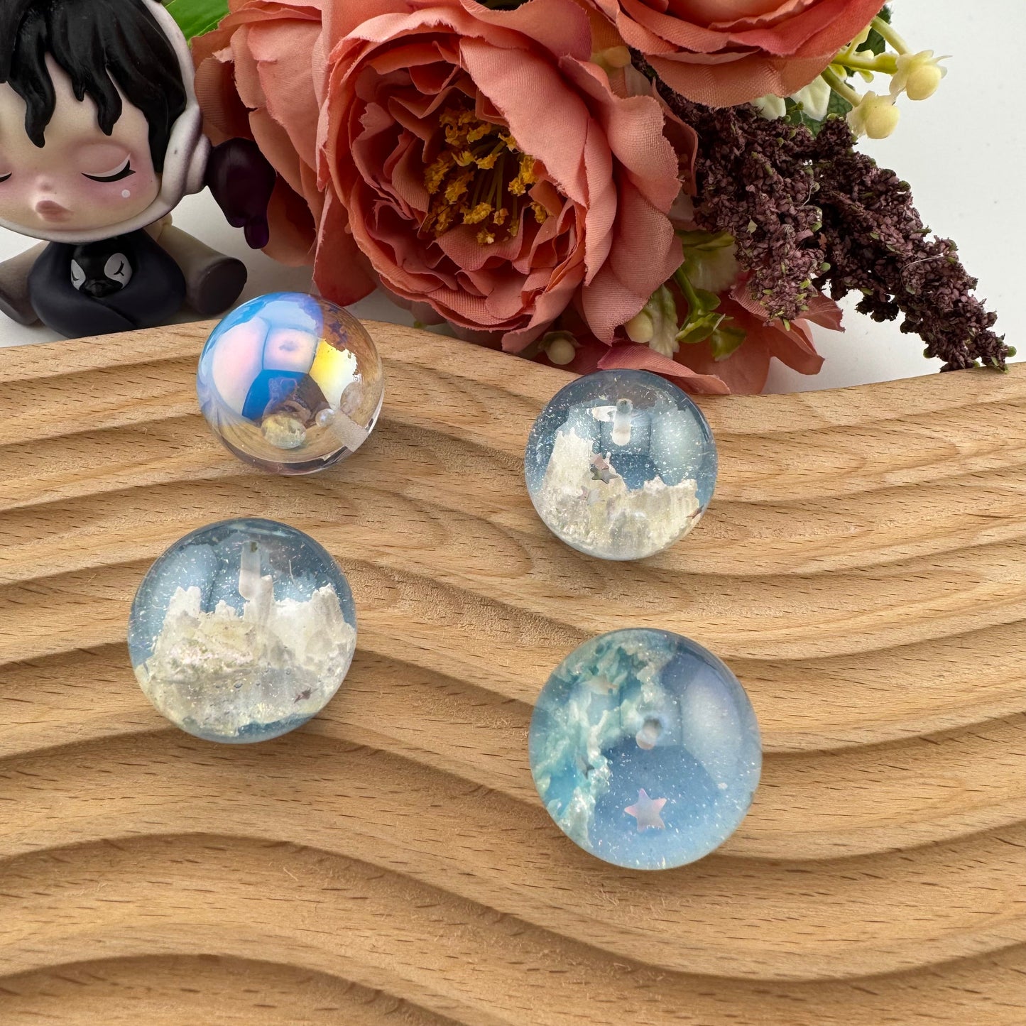 FS3521- Random Mixed Color 25mm Solize UV Resin Beads (Half Hole For Making Charms)