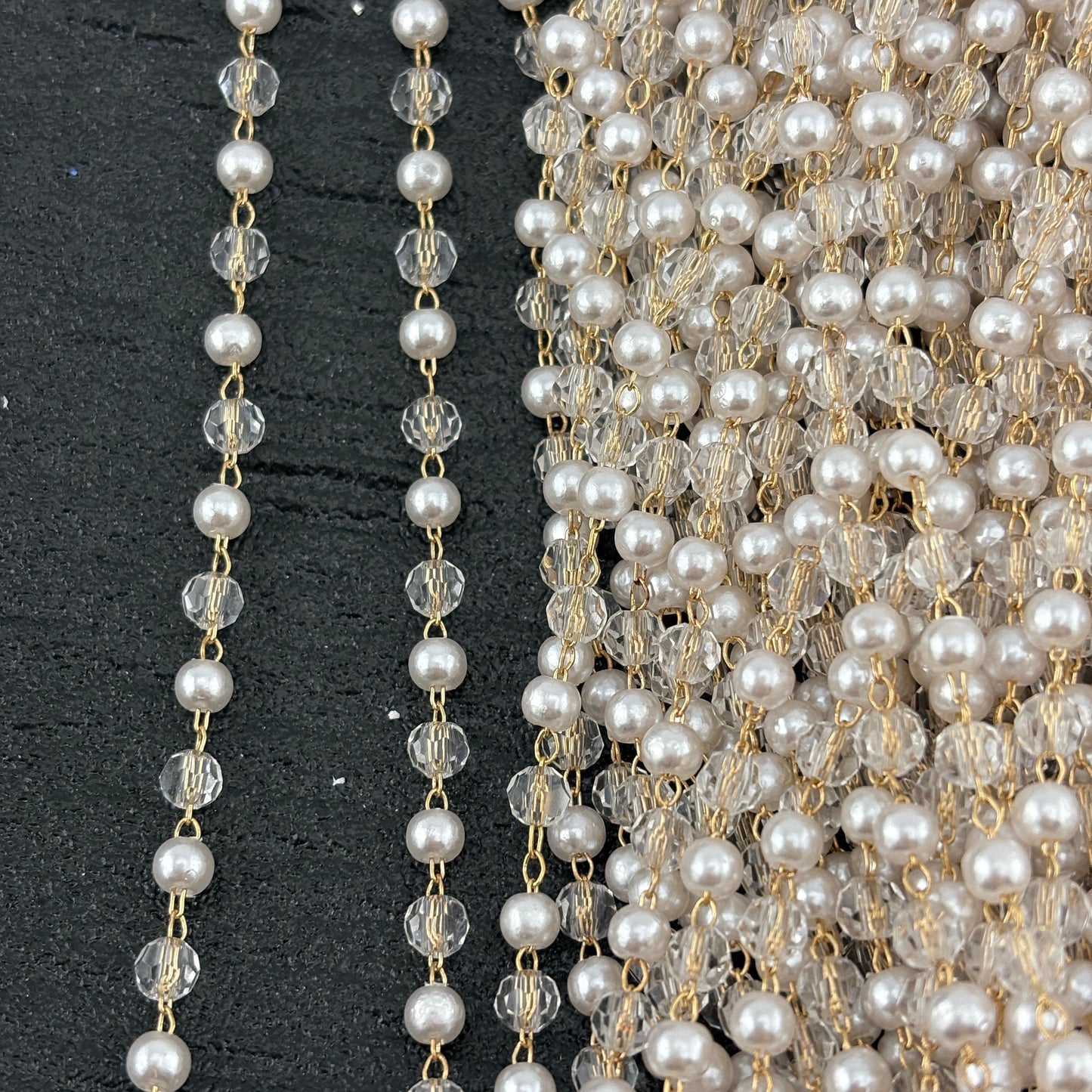 FS2318- 4mm Pearl+Crystal Chain