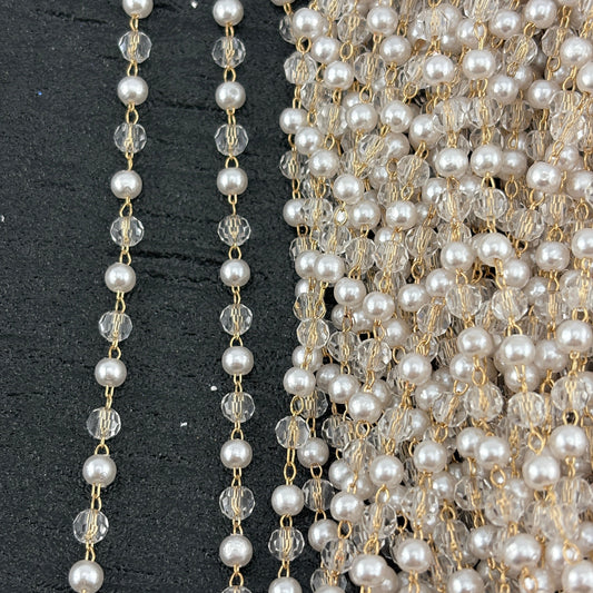 FS2318- 4mm Pearl+Crystal Chain