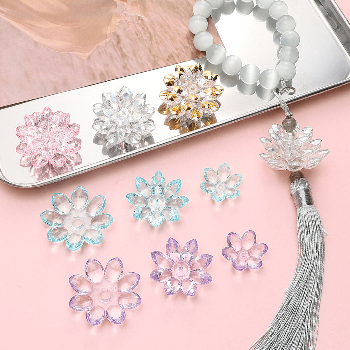 FS2307-Clear Color Lotus Flower (1 Set=24MM Size +34MM Size +38MM Size )