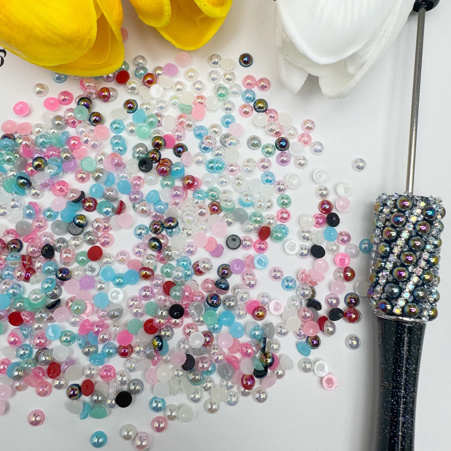 FS3639-4mm AB Half Pearl Looking Half Acrylic Pearl Patch For Making Fancy Beads Or Fancy Pen