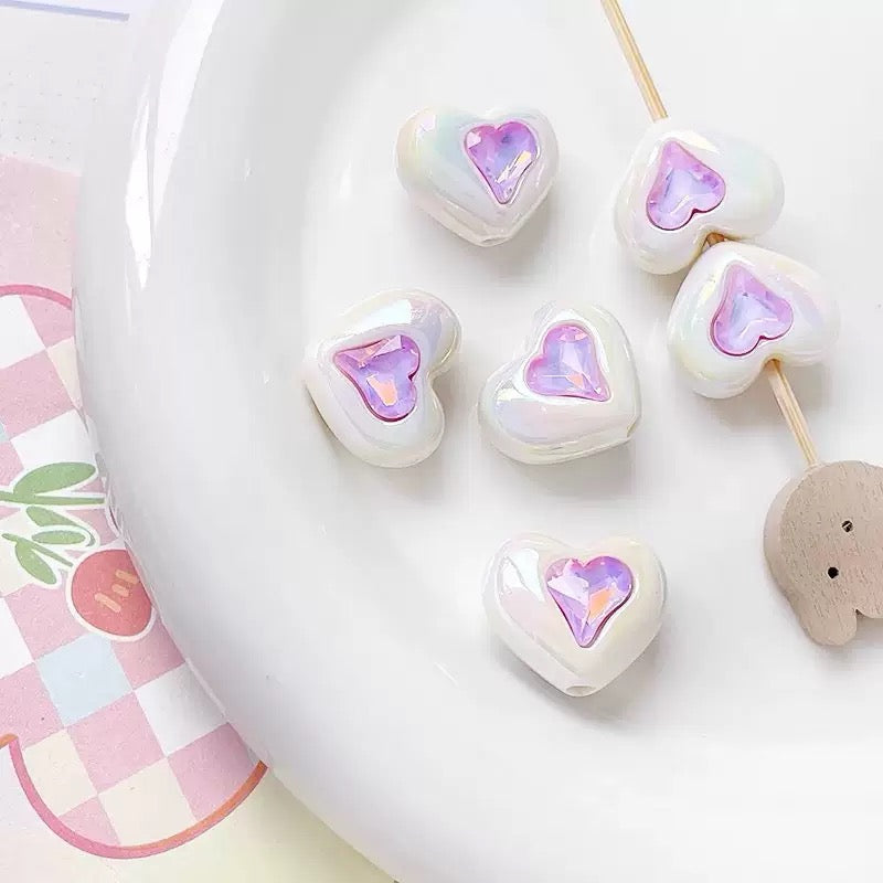 FS2531-Ramdom Mixed Color Heart Shape Acrylic Beads Fit For Beadable Pens