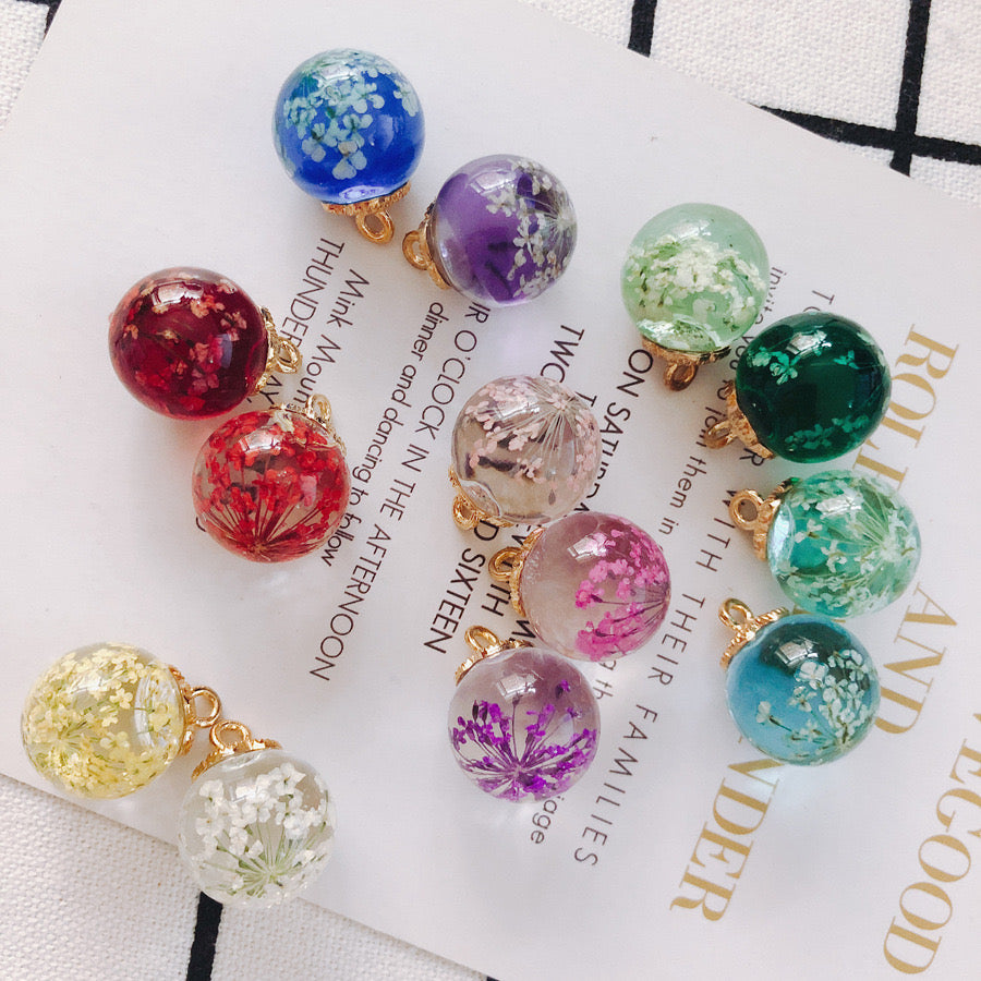 FS3460- 16MM Real Dried Flower Resin Glass Charms For Making Car Hangers