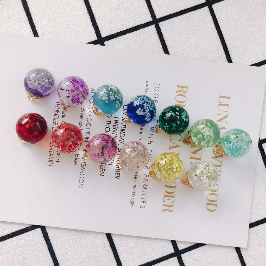 FS3460- 16MM Real Dried Flower Resin Glass Charms For Making Car Hangers