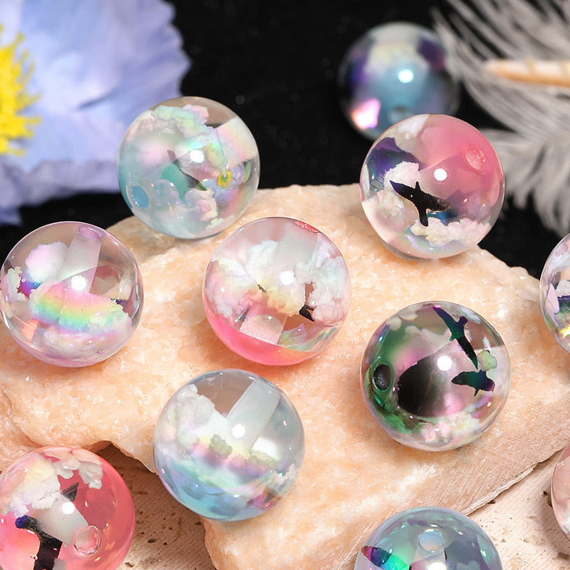 FS2403-20MM Shiny Glowing Cloud Resin Beads With Bird Inside Fit For Beadable Pens