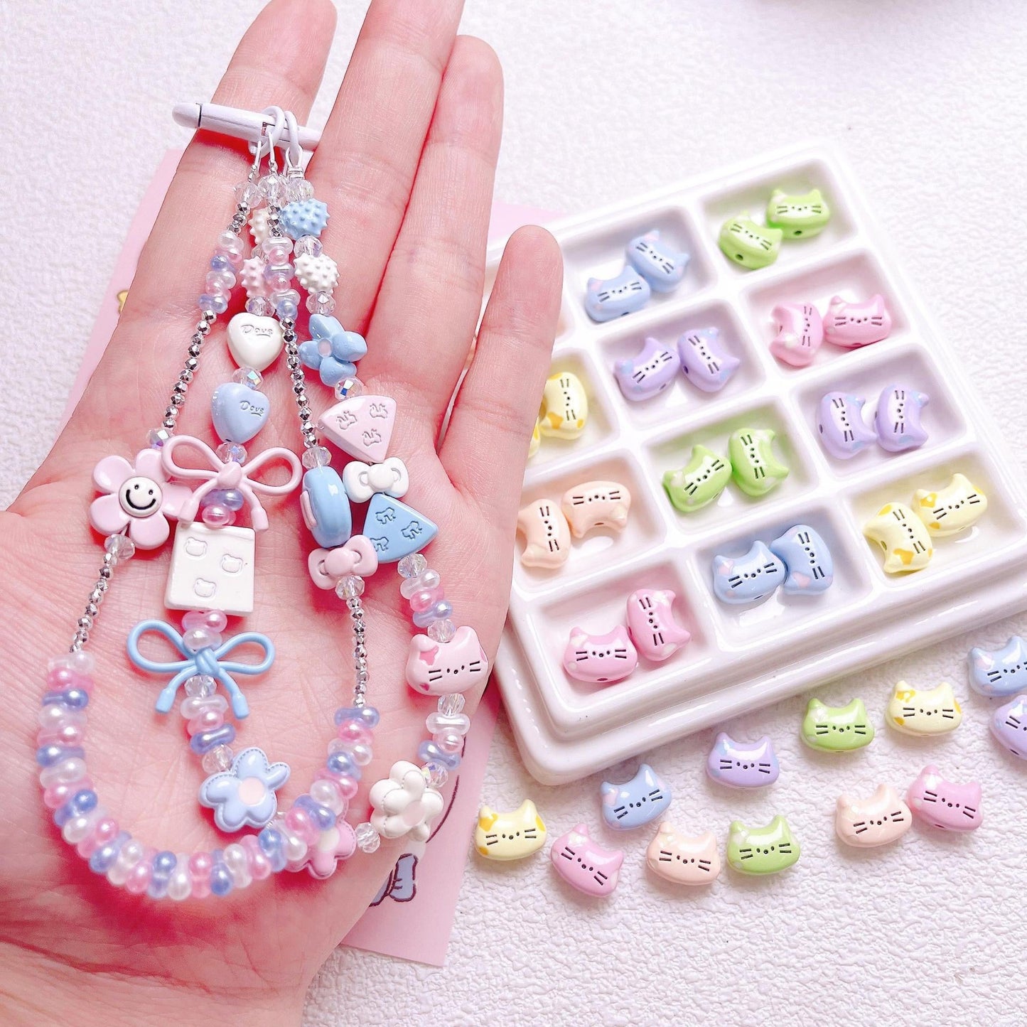 FS2512-12MM Random Mixed Color Cute Cat Head Metal Beads For Making Keychain