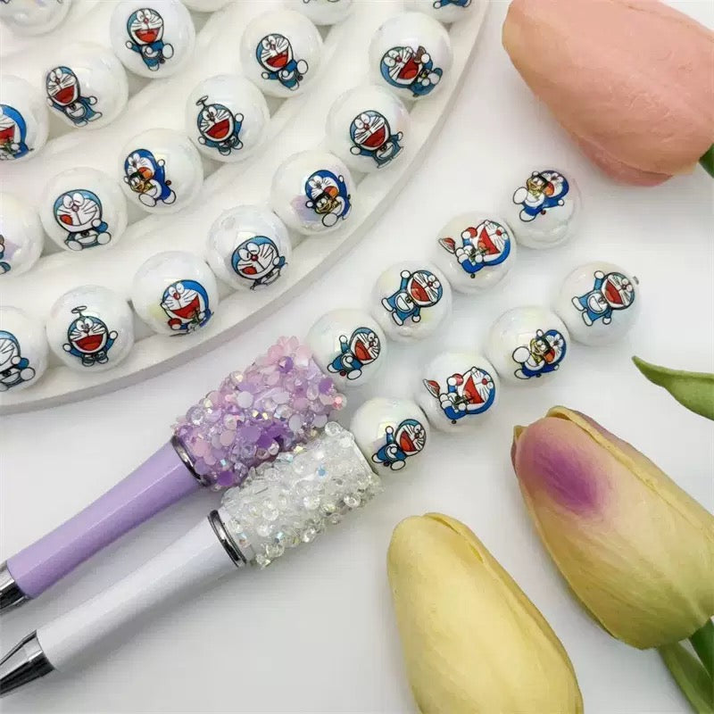 FS4267-16MM UV Coating Doraemon Printed Acrylic Beads Fit For Beadable Pens
