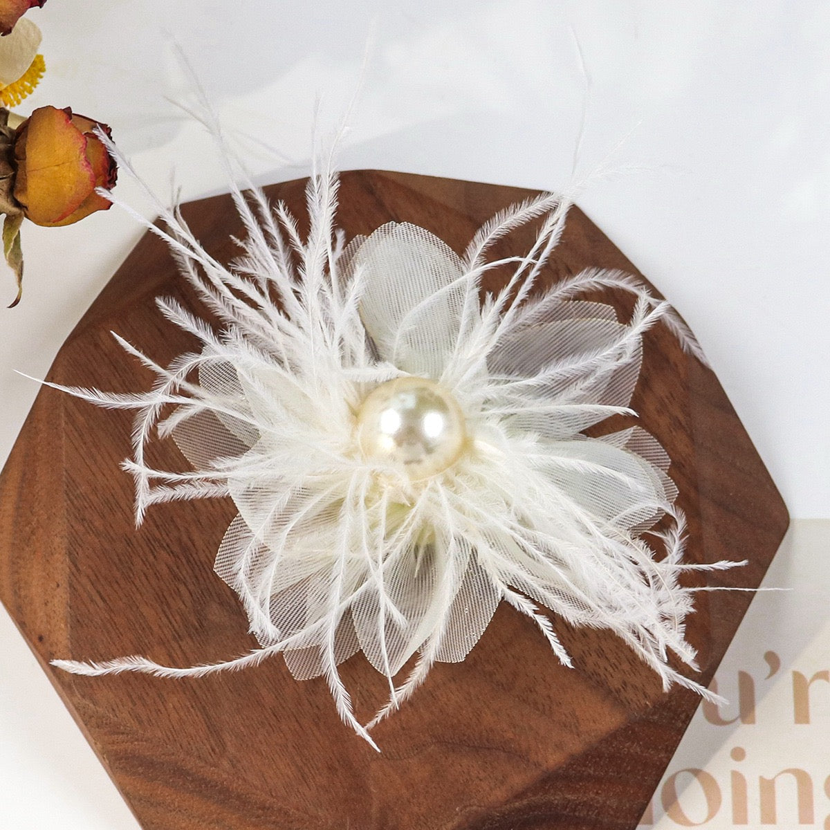FS3036- 7¡Á5cm Farbic Flower With Feather For Making Fancy Beads