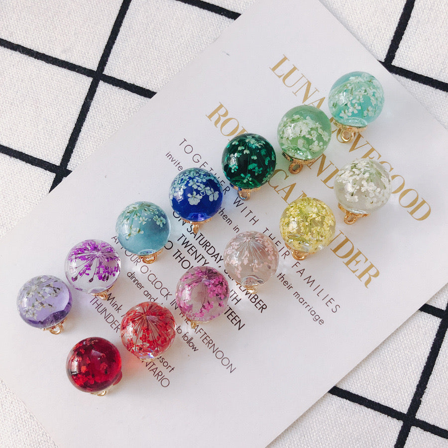 FS3460- 16MM Real Dried Flower Resin Glass Charms For Making Car Hangers
