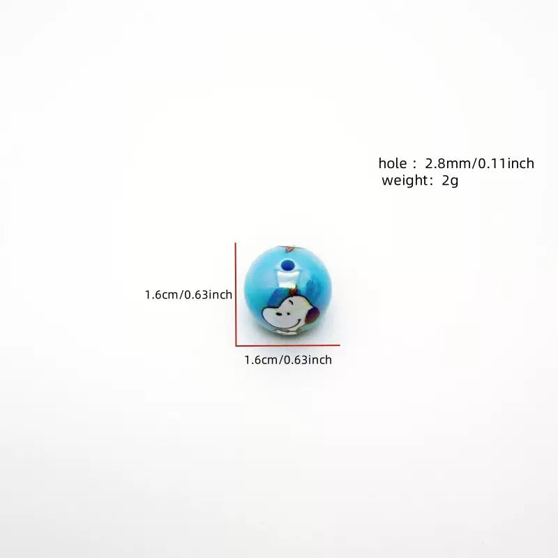 FS4258-16MM Random Mixed Solid Color UV Coating Snoopy Printed Acrylic Beads Fit For Beadable Pens