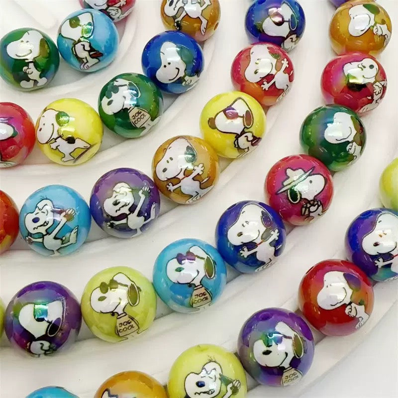 FS4258-16MM Random Mixed Solid Color UV Coating Snoopy Printed Acrylic Beads Fit For Beadable Pens