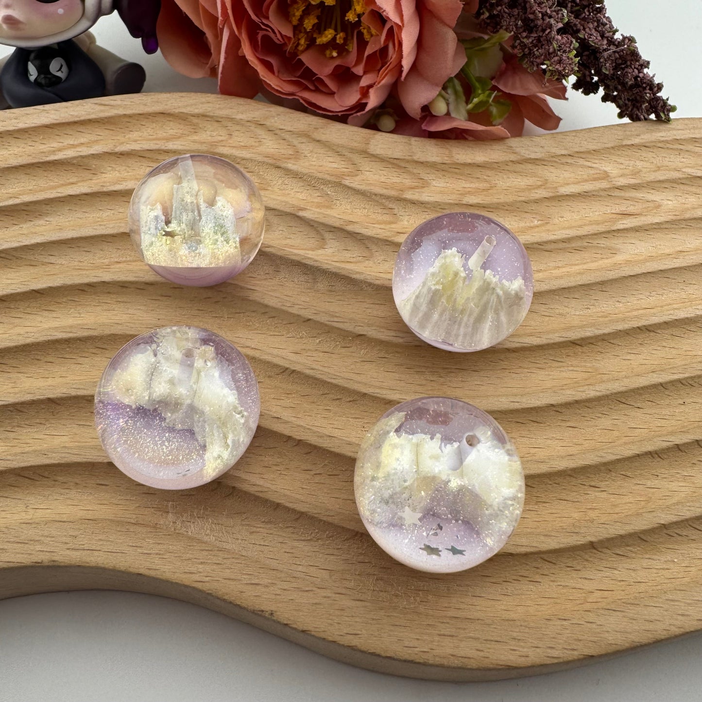 FS3521- Random Mixed Color 25mm Solize UV Resin Beads (Half Hole For Making Charms)