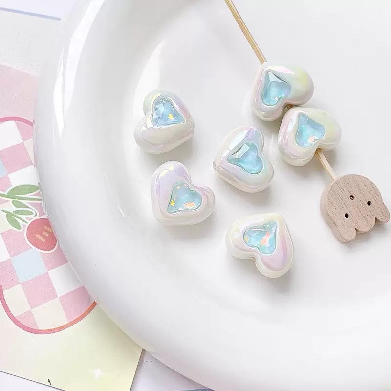 FS2531-Ramdom Mixed Color Heart Shape Acrylic Beads Fit For Beadable Pens