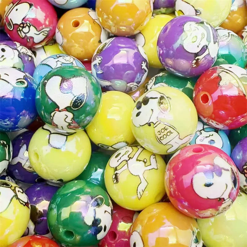 FS4258-16MM Random Mixed Solid Color UV Coating Snoopy Printed Acrylic Beads Fit For Beadable Pens