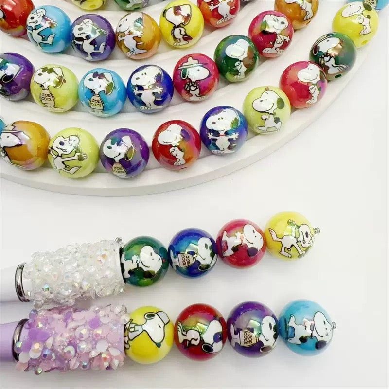 FS4258-16MM Random Mixed Solid Color UV Coating Snoopy Printed Acrylic Beads Fit For Beadable Pens
