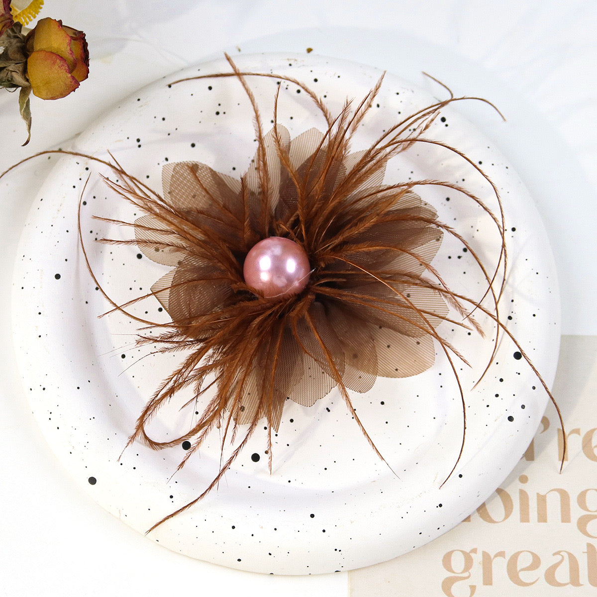 FS3036- 7¡Á5cm Farbic Flower With Feather For Making Fancy Beads