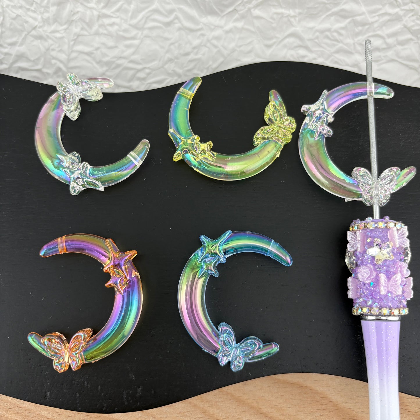 FS2492- 41mm Two Hole UV Clear Butterfly Star Moon Acrylic Beads Mixed Color