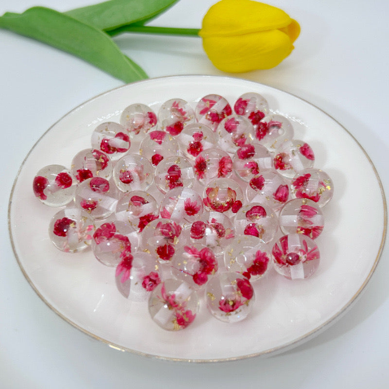 FS0602- 16mm Gold Foil Dried Flower Resin Beads (Not Uv Plated)