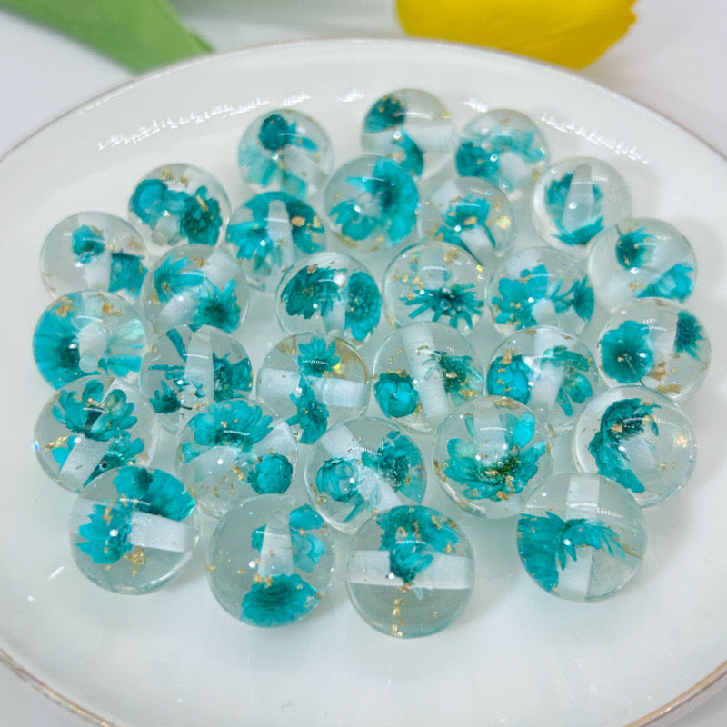 FS0602- 16mm Gold Foil Dried Flower Resin Beads (Not Uv Plated)