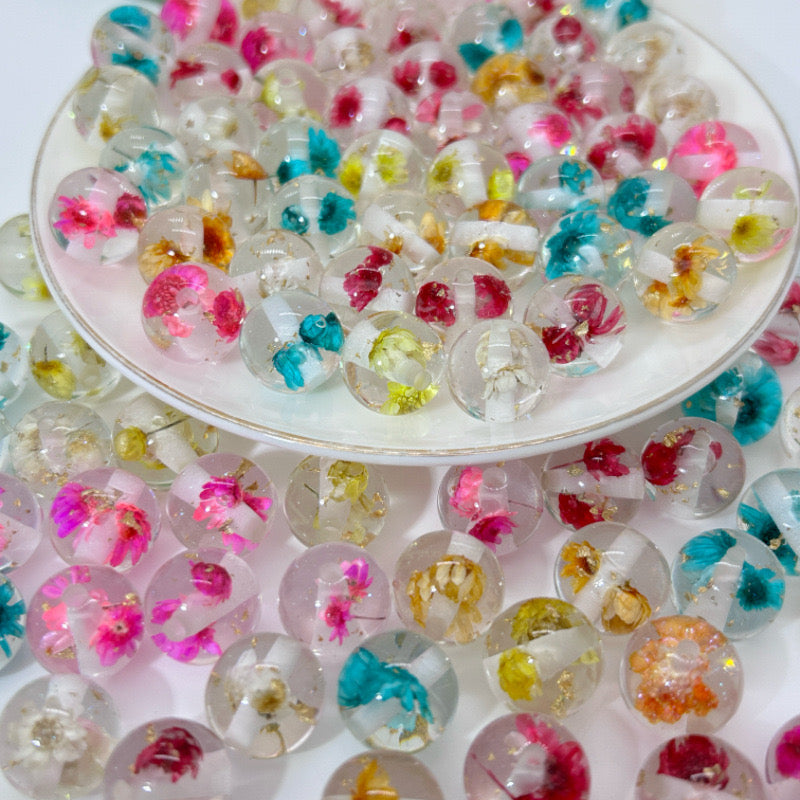 FS0602- 16mm Gold Foil Dried Flower Resin Beads (Not Uv Plated)