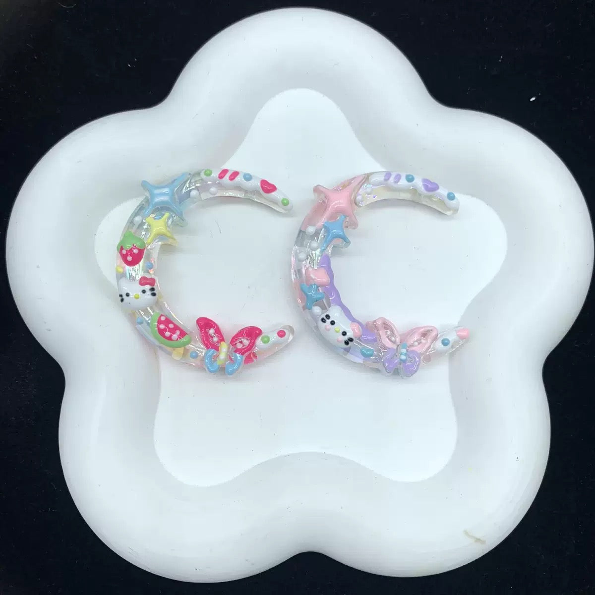 FS3877-Clear Double Holes HK Moon Hand Painted Acrylic Beads Fit For Beadable Pens