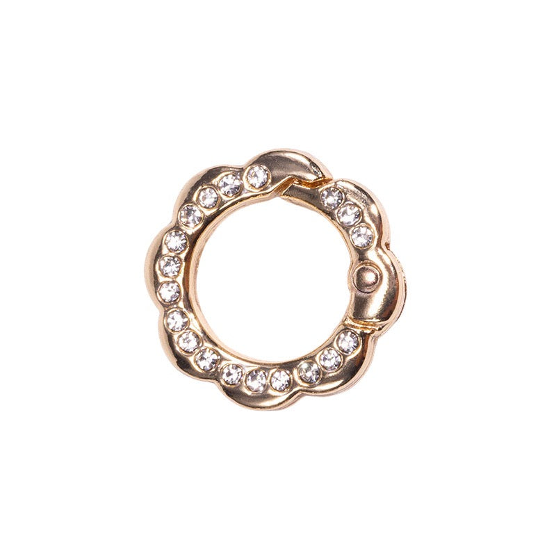 FS3007- 10 Pieces 21mm Flower Round Keyring with Diamonds Mixed Color