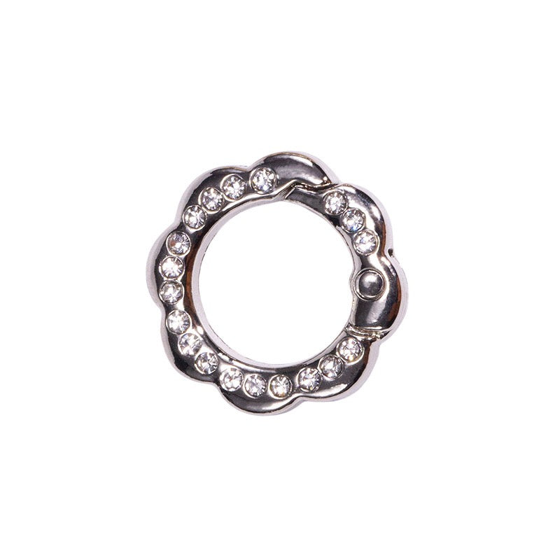 FS3007- 10 Pieces 21mm Flower Round Keyring with Diamonds Mixed Color