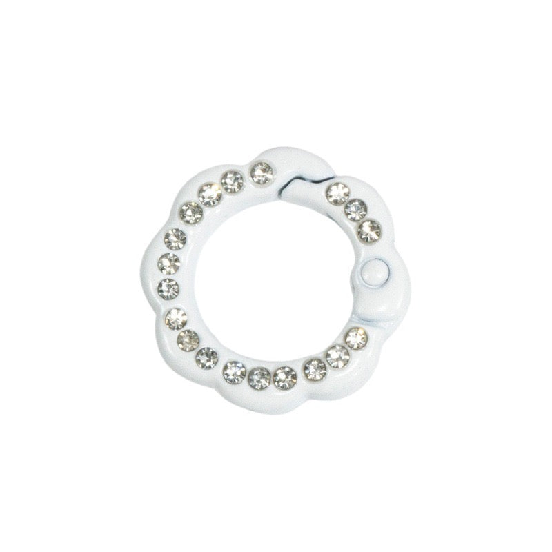 FS3007- 10 Pieces 21mm Flower Round Keyring with Diamonds Mixed Color