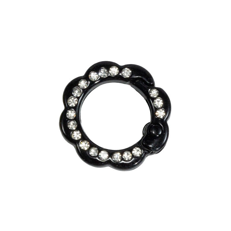 FS3007- 10 Pieces 21mm Flower Round Keyring with Diamonds Mixed Color