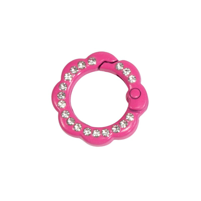 FS3007- 10 Pieces 21mm Flower Round Keyring with Diamonds Mixed Color
