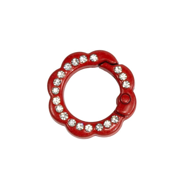 FS3007- 10 Pieces 21mm Flower Round Keyring with Diamonds Mixed Color