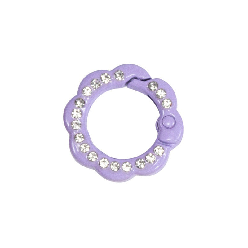FS3007- 10 Pieces 21mm Flower Round Keyring with Diamonds Mixed Color
