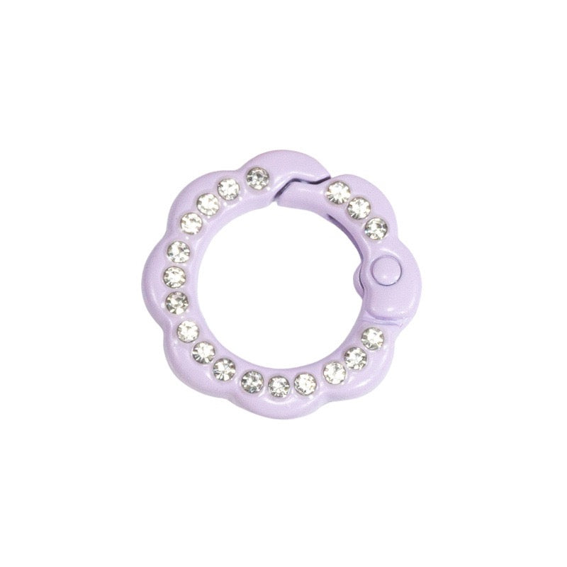 FS3007- 10 Pieces 21mm Flower Round Keyring with Diamonds Mixed Color