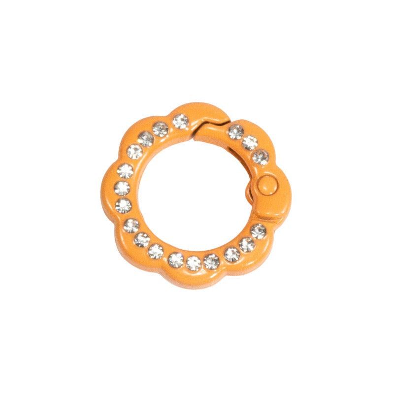 FS3007- 10 Pieces 21mm Flower Round Keyring with Diamonds Mixed Color