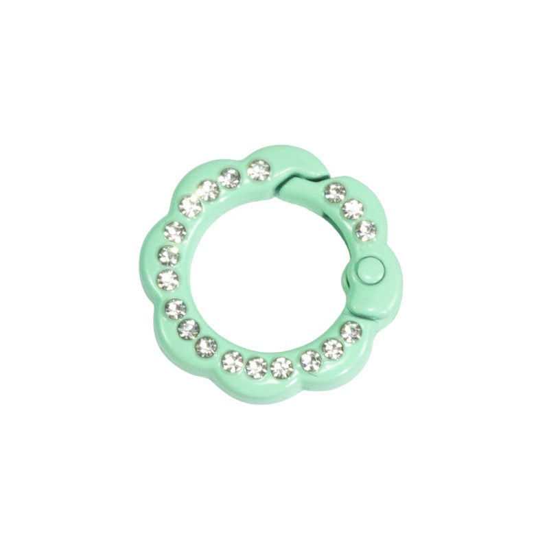 FS3007- 10 Pieces 21mm Flower Round Keyring with Diamonds Mixed Color
