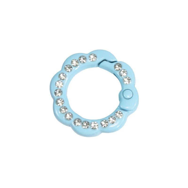 FS3007- 10 Pieces 21mm Flower Round Keyring with Diamonds Mixed Color